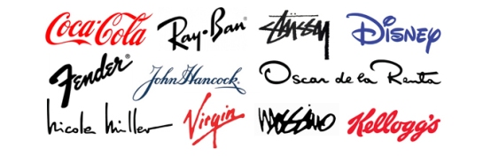 Handwritten brand logos